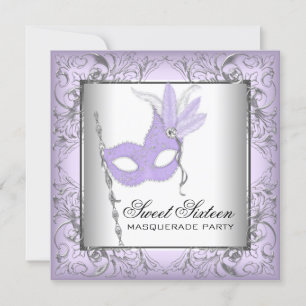Lila Silber Sweet 16 Masquerade Party Einladung