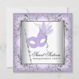 Lila Silber Sweet 16 Masquerade Party Einladung