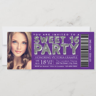 Lila Silber Sweet 16 Ticket Einladung