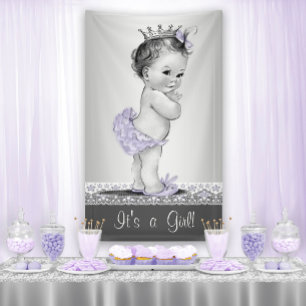 Lila Silber Vintage Baby-Einladung Banner