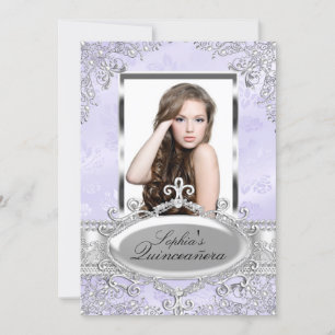 Lila Silber Vintager Glamour Foto Quinceanera Einladung