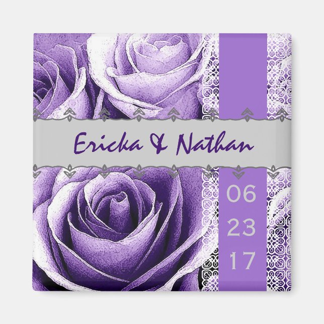 Lila & silber Wedding Rose Bouquet mit Spitze Magnet (Vorne)