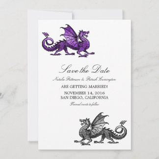 Lila Silberdrache Save the Date einladen Einladung