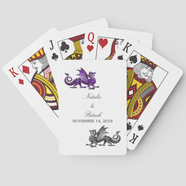 Lila Silberdrachen-Hochzeitskarten Spielkarten (Rückseite)