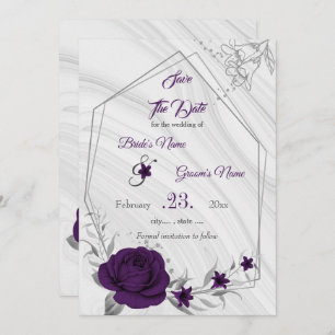 lila silbergrau, elegant, blumenreich save the date
