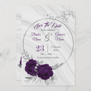lila silbergrau, elegant, blumenreich save the date