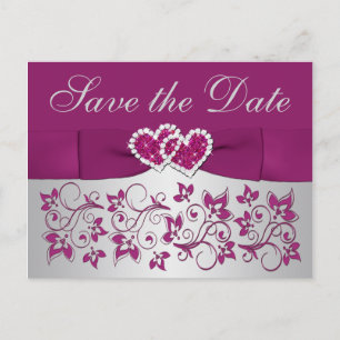 Lila, Silbergrau, floral Save the Date Postkarte