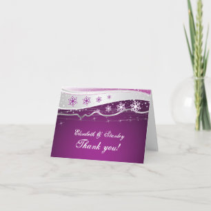 Lila, silbergraue Winterhochzeit Danke schön