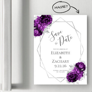 Lila silberne Blumemagnetische Save-the-Date-Karte Magnetkarte