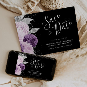 Lila-silberne Blumen Hochzeitseinladung mit Glitte Einladung
