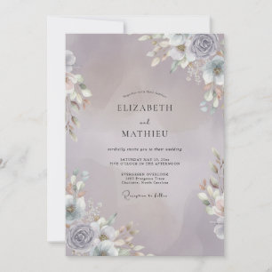 Lila-silberne Eukalyptus-Hochzeit Einladung