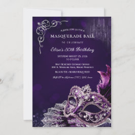 Lila-silberne Maskerade-Elegante Geburtstagsfeier Einladung