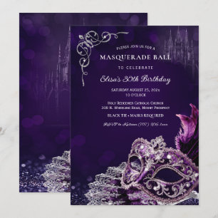 Lila-silberne Maskerade-Elegante Geburtstagsfeier Einladung