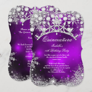Lila silberne Quinceanera 15. Winterwunderland Einladung