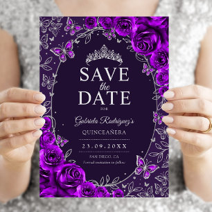 Lila silberne Quinceanera Blumendekoration Save The Date