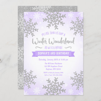 Lila Silberner Winter Wunderland Girl Geburtstag Einladung