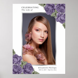 Lila-silbernes Foto-Gedenk-Trauer-Schild Poster