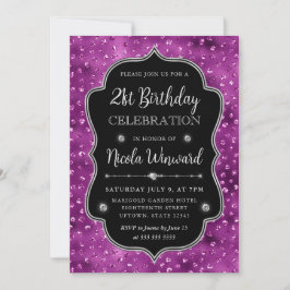 Lila Silberpunkte Glitzer zum Geburtstag Einladung