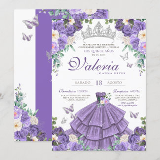 Lila Silberschmetterling Prinzessin Quinceanera Einladung