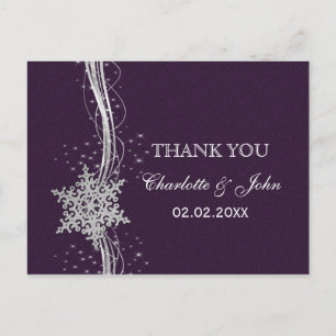 lila Silberschneeflocken Winterhochzeit Danke Postkarte