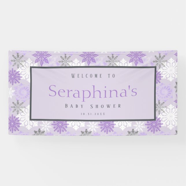 Lila Silberschneeflocken Winterkindern Kinderdusch Banner (Horizontal)