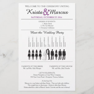 Lila Silhouetten Hochzeitsprogramm Flyer
