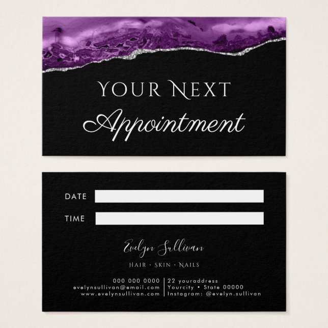 Lila Silver Agate auf der Black Appointing Card (Vorne & Hinten)