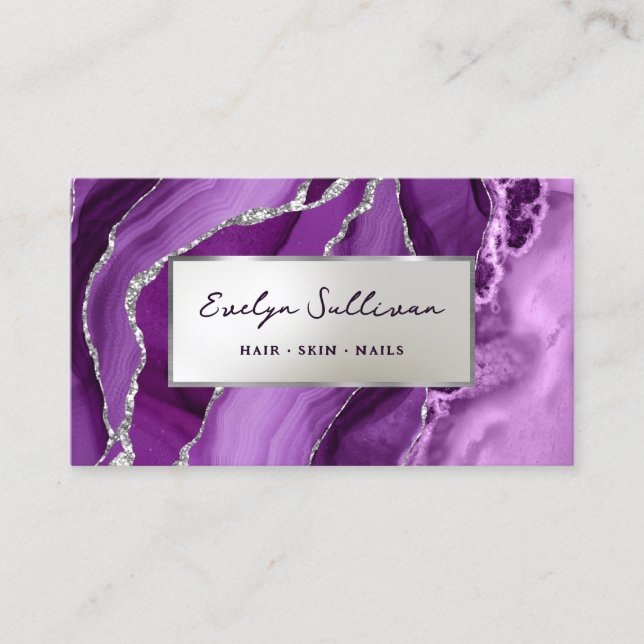 Lila Silver Agate Business Card Visitenkarte (Vorderseite)