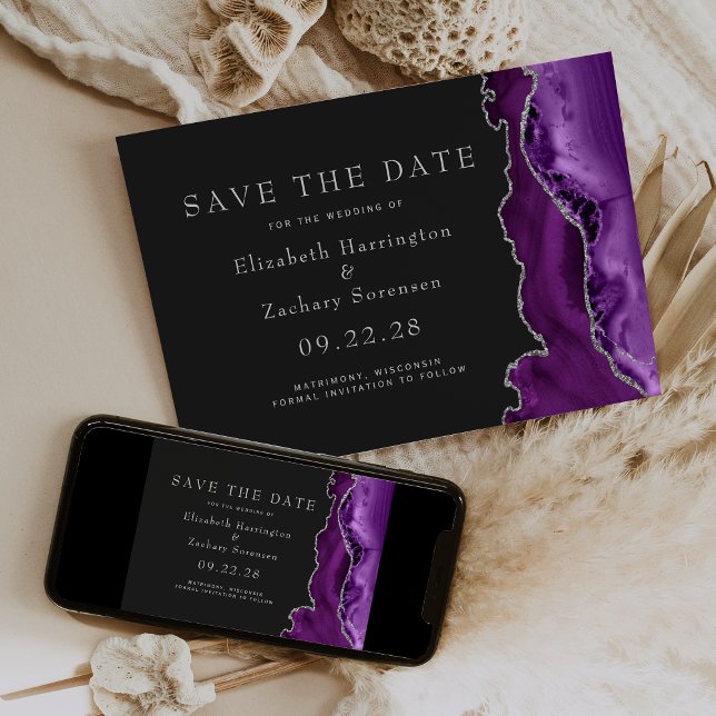 Lila Silver Agate Dark Save the Date Einladung (Von Creator hochgeladen)