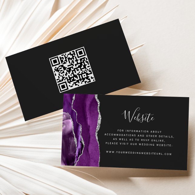 Lila Silver Agate Dark Wedding QR Code Begleitkarte (Von Creator hochgeladen)