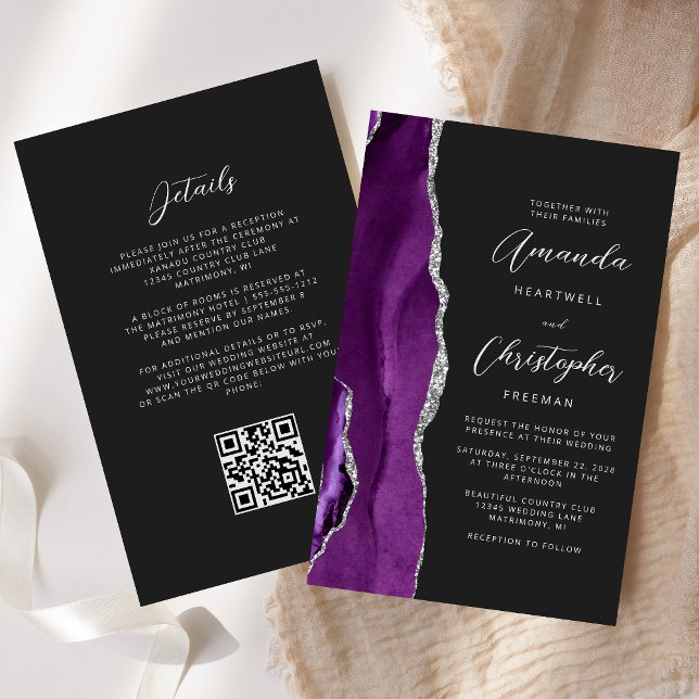 Lila Silver Agate Dunkle QR Hochzeit (Von Creator hochgeladen)