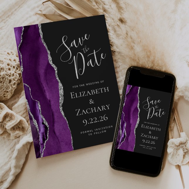 Lila Silver Agate Foto Dunkle Save the Date Karte (Von Creator hochgeladen)
