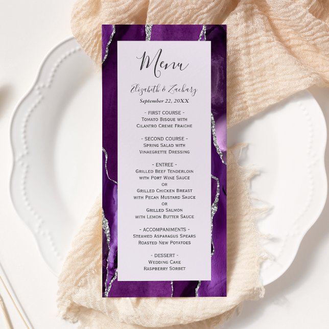 Lila Silver Agate Lavender Wedding Menükarte (Von Creator hochgeladen)