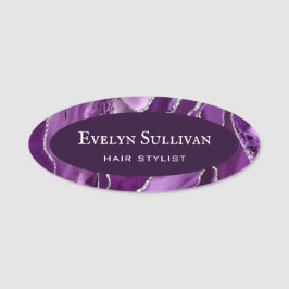 Lila Silver Agate Name Tag Namensschild