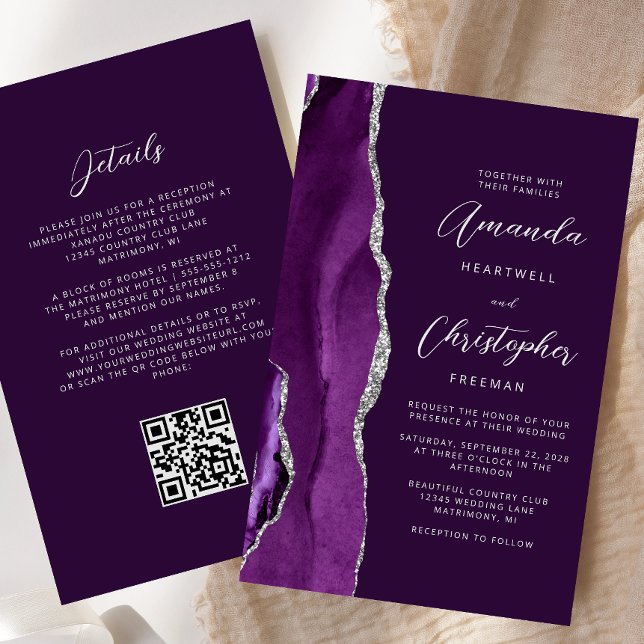 Lila Silver Agate Pflaume QR Code Hochzeit (Von Creator hochgeladen)