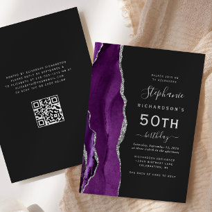Lila Silver Agate QR Code 50. Geburtstag Einladung