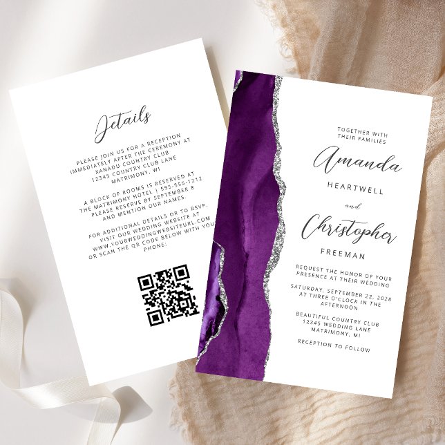 Lila Silver Agate QR Hochzeit (Von Creator hochgeladen)