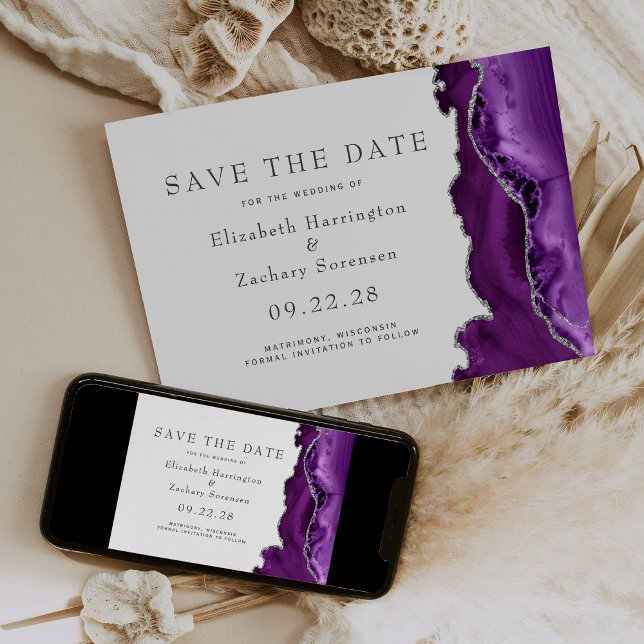 Lila Silver Agate Save the Date Einladung (Von Creator hochgeladen)