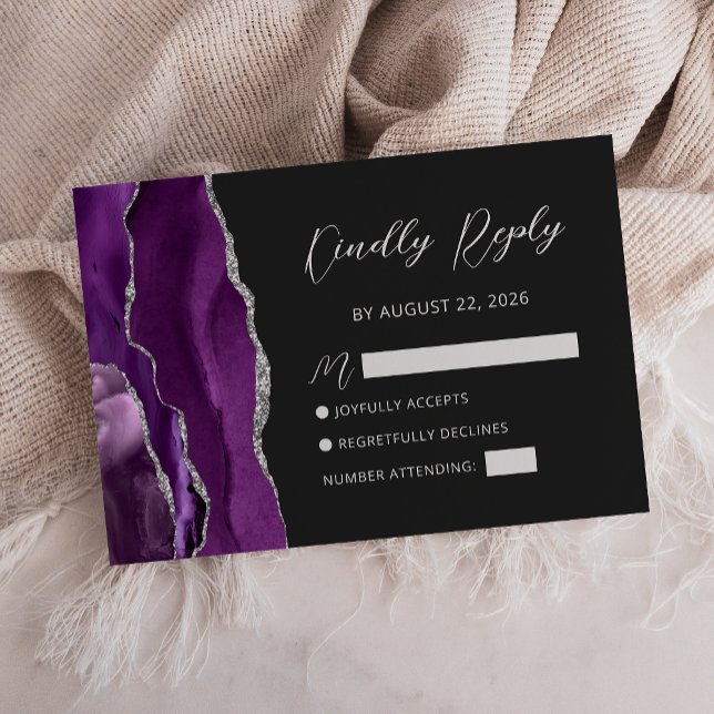 Lila Silver Agate Script Wedding RSVP Card Karte (Von Creator hochgeladen)