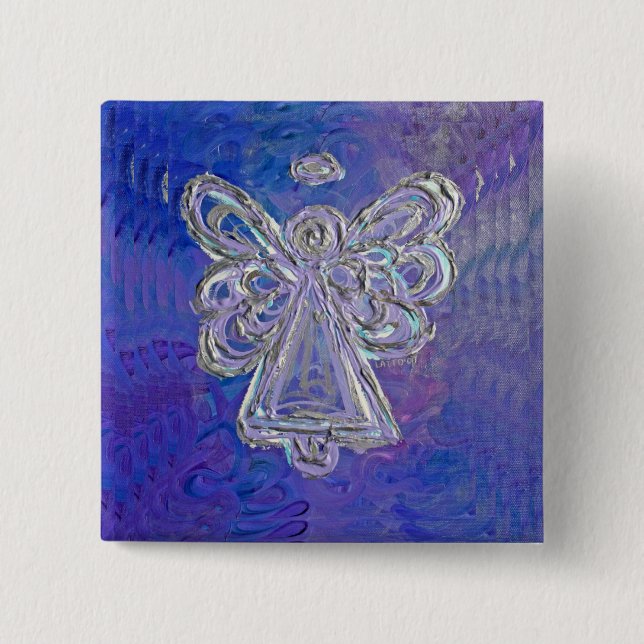 Lila Silver Angel Wings Button-Button Button (Vorderseite)