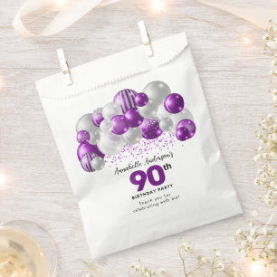 Lila Silver Balloon Glitzer Gefallen 90. Geburtsta Geschenktütchen