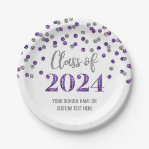Lila Silver Confetti Abschluss 2024 Pappteller