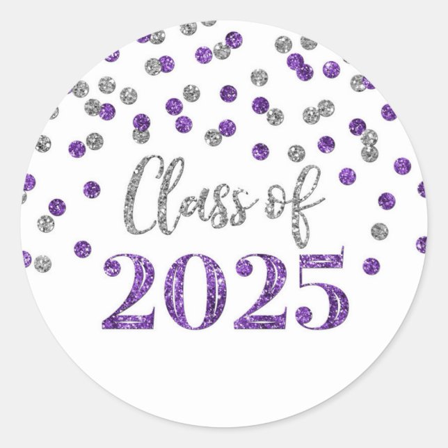 Lila Silver Confetti Abschluss 2025 Runder Aufkleber (Vorderseite)