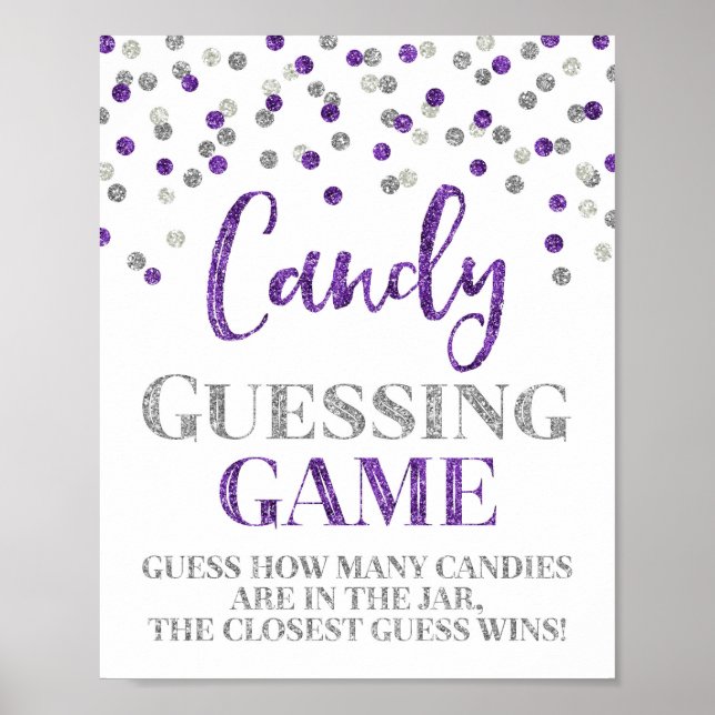 Lila Silver Confetti Candy Guessing Spielzeichen Poster (Vorne)
