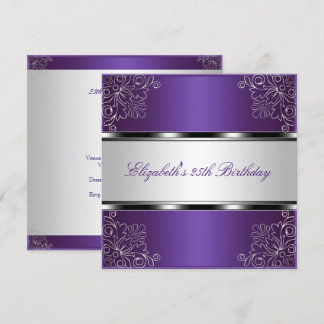 Lila Silver Floral 25. Geburtstagsparty Einladung