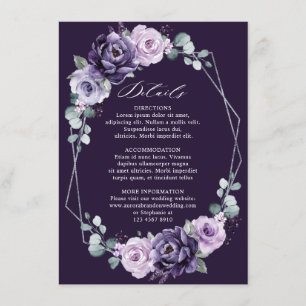 Lila Silver Floral Geometric Wedding Details En Begleitkarte
