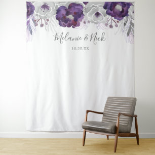 Lila Silver Floral Hochzeit Foto Hintergrund Wandteppich