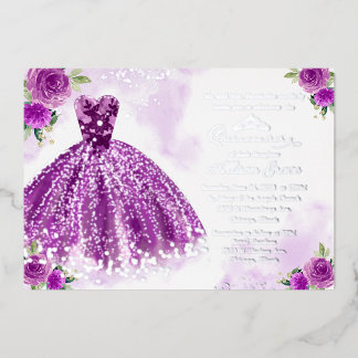 Lila Silver Floral Quinceanera Folieneinladung