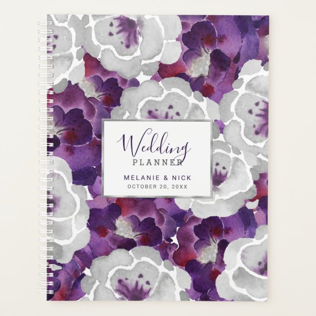 Lila Silver Floral Wedding Planner Notebook Planer (Vorderseite)