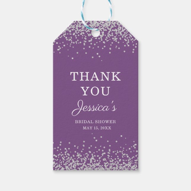 Lila Silver Glitzer Brautparty Vielen Dank Geschenkanhänger (Vorderseite)
